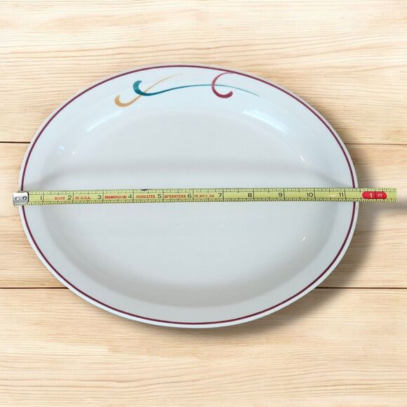 Vintage Homer Laughlin China Oval Restaurant Ware Platter Red/ Maroon Rim Set 4 - Picture 5 of 8